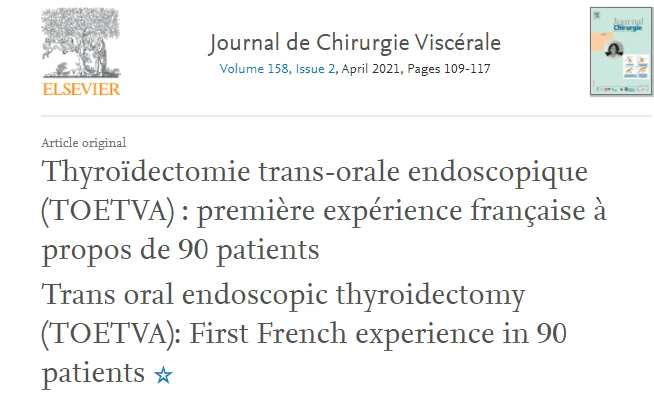 publication thyroidectomie trans orale sans cicatrice cervicale visible
